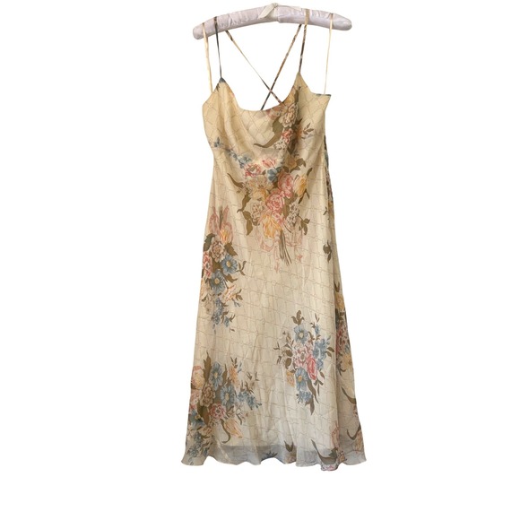 Lauren Ralph Lauren Dresses & Skirts - Lauren Ralph Lauren Silk Floral Midi Cream Cowl Neck Summer Sun Dress 12 L